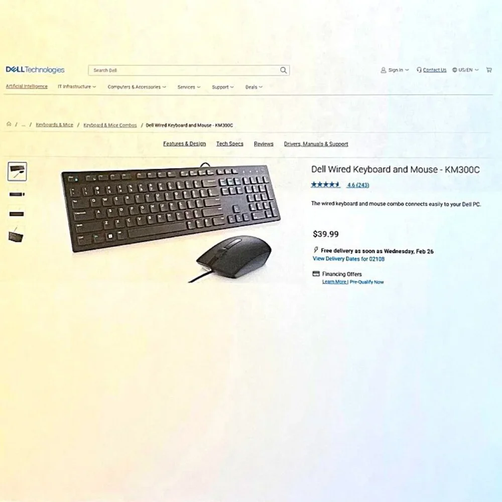 NEW Dell Wired Keyboard and Mouse KM300C